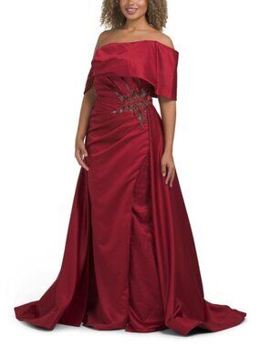TERANI COUTURE Off The Shoulder Beaded Applique Gown